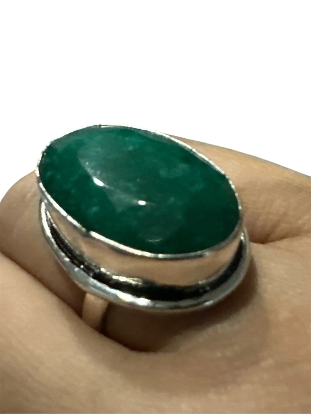 Sterling Silver Ring with Oval Green Gemstone